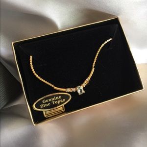 💎18” Gold Plated Genuine Blue-White Topaz💎